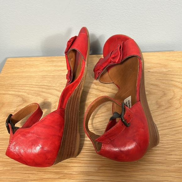 Paul Green Munchen Wedge Sandal Red Leather Big Bow Open Toe Ankle Strap US 9 - Picture 13 of 16